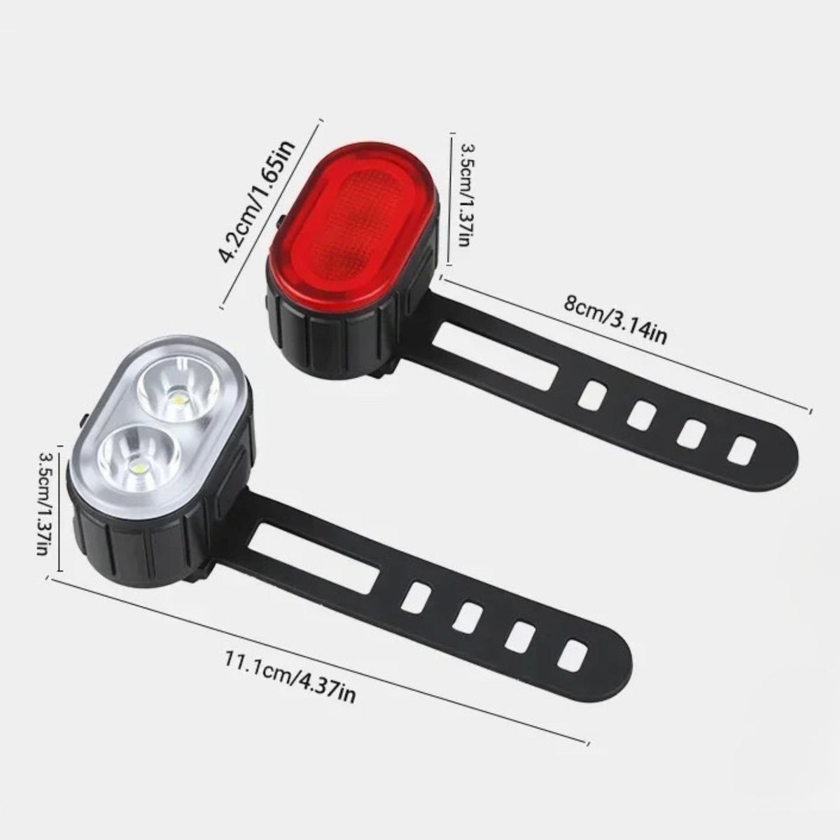 Kit de luces delanteras y traseras para bicicleta en una bicicleta, vista lateral