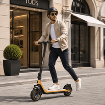 Hombre paseando con el patinete eléctrico HIKERBOY CURTIS DUAL PRO por una calle