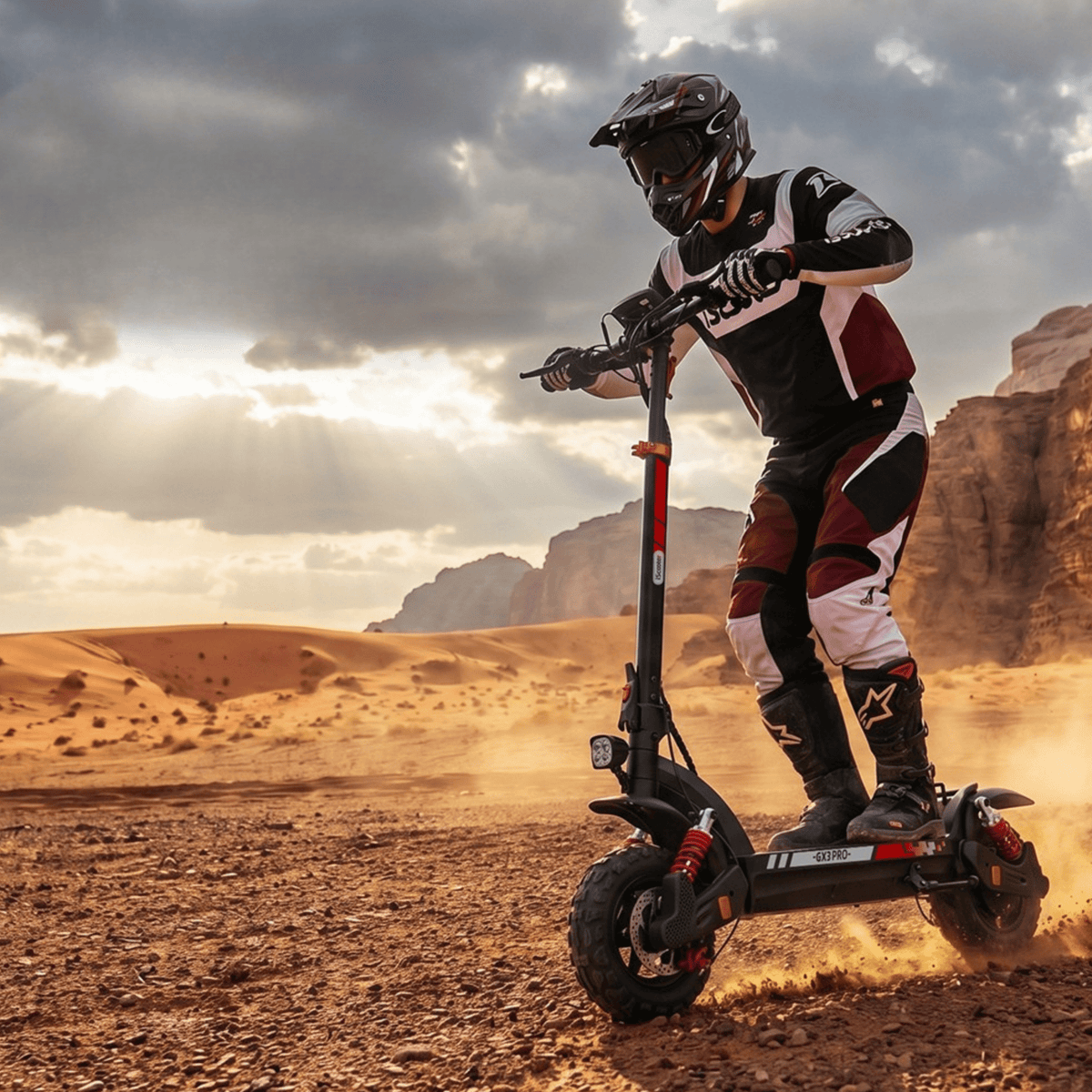 Piloto con el patinete eléctrico iScooter GX3 Pro fuera de pista