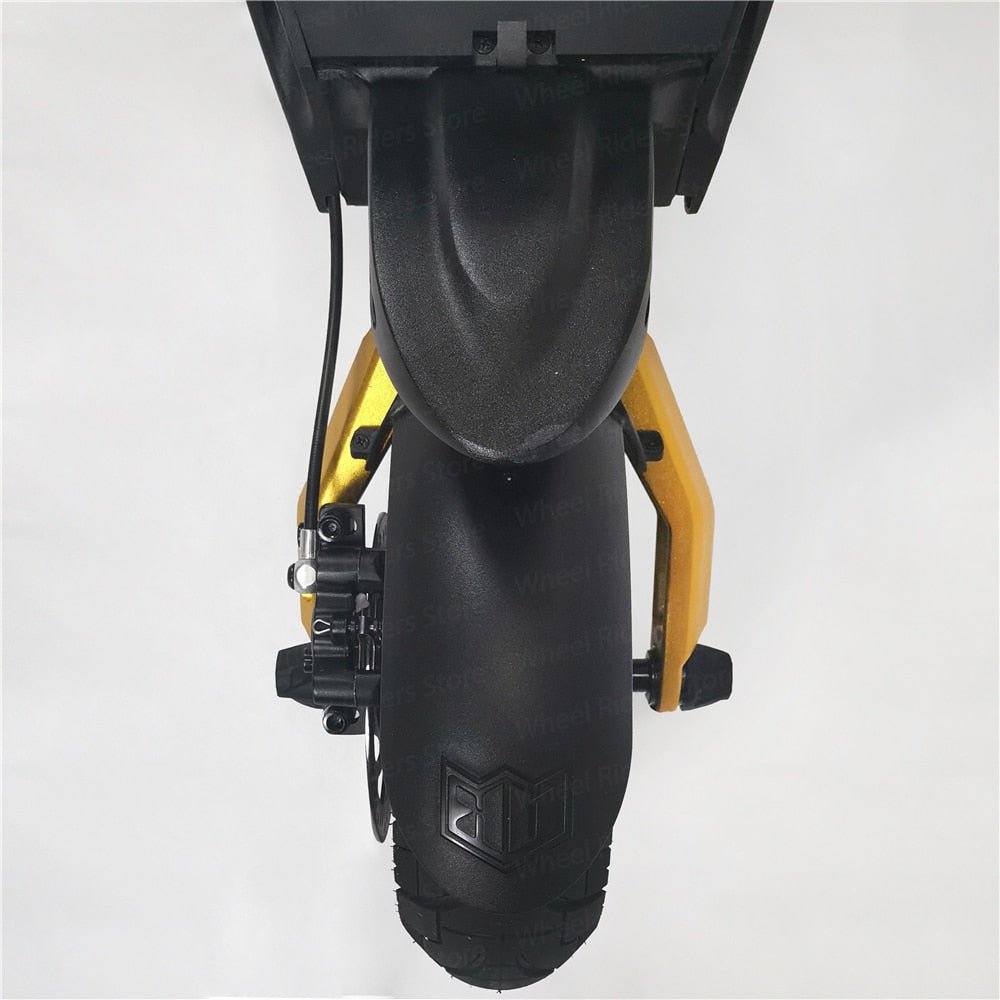 Patinete eléctrico KAABO MANTIS 10 Plus visto desde atrás en color amarillo