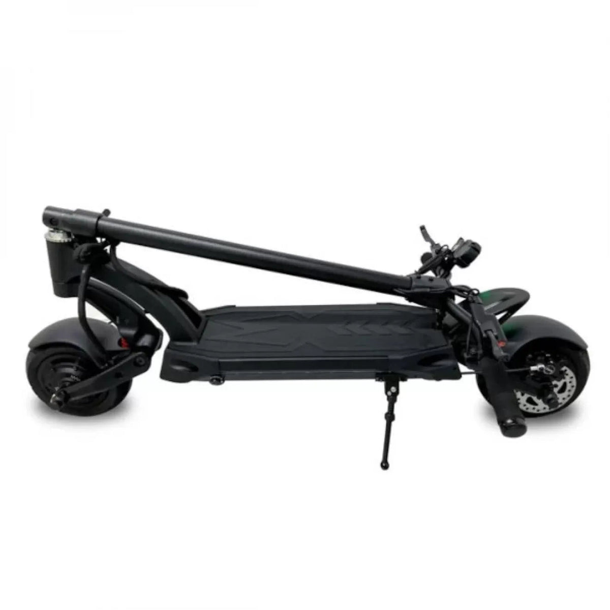 Patinete eléctrico KAABO MANTIS 8 PLUS plegado, en vista frontal en ángulo
