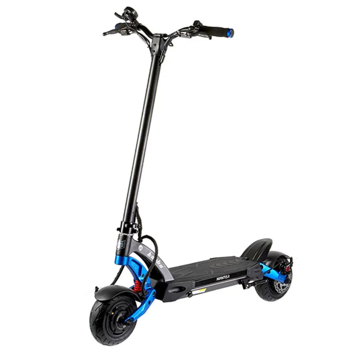 Patinete eléctrico KAABO MANTIS 8 PLUS en vista frontal en ángulo en color azul