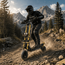 Persona montando el patinete eléctrico KAABO WOLF WARRIOR X MAX en la montaña
