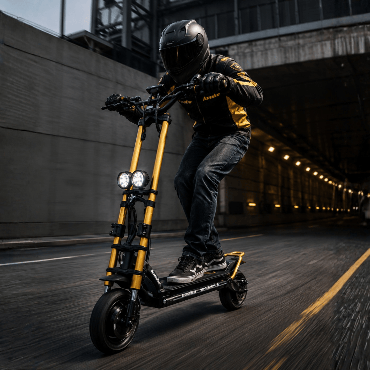Persona montando el patinete eléctrico KAABO WOLF WARRIOR X MAX