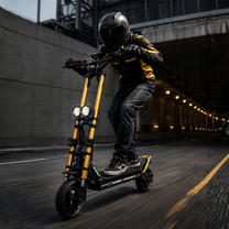 Persona montando el patinete eléctrico KAABO WOLF WARRIOR X MAX