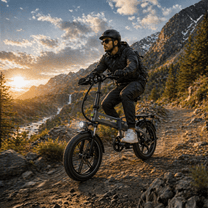 Hombre montando la bicicleta eléctrica plegable fat bike KOOLUX RK10