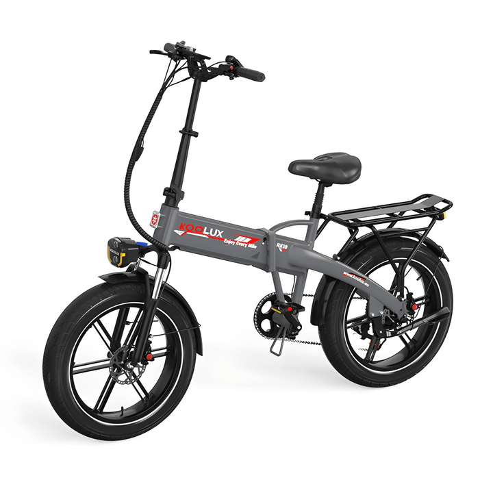 Bicicleta eléctrica plegable fat bike KOOLUX RK10 en vista frontal en ángulo en color gris