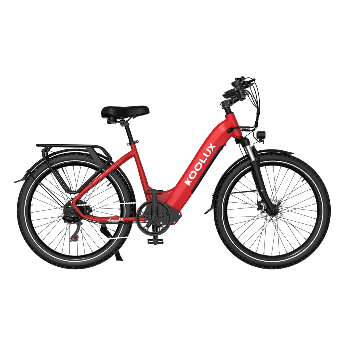 Bicicleta eléctrica KOOLUX X2 vista de lado en color rojo