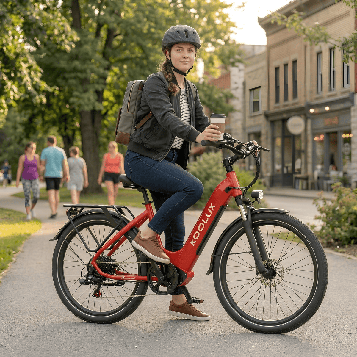 Hombre montando la bicicleta eléctrica KOOLUX X2 en un parque