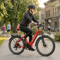 Hombre montando la bicicleta eléctrica KOOLUX X2 en un parque