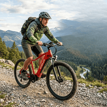 Hombre montando la bicicleta eléctrica KOOLUX X3 por un camino peatonal