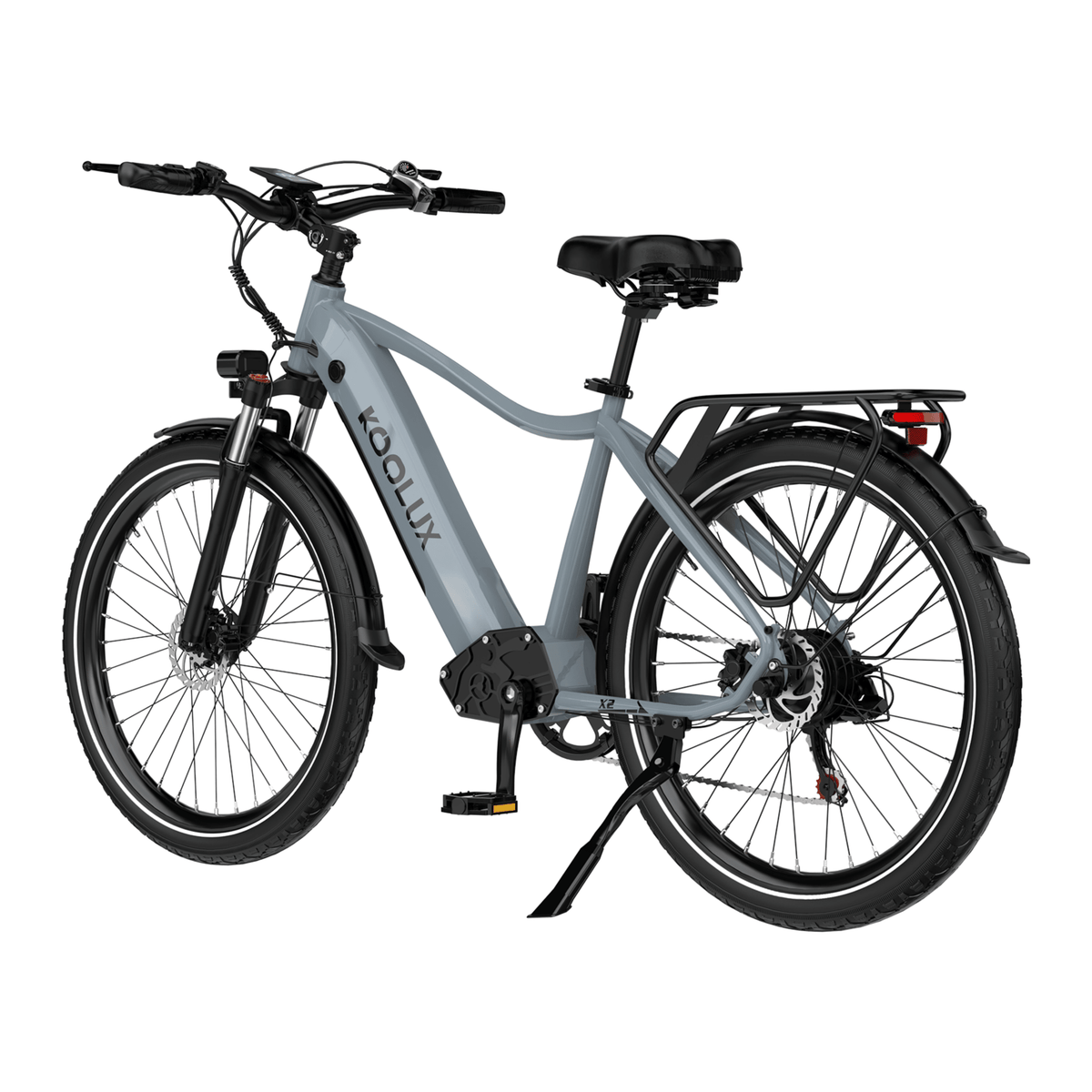 Bicicleta eléctrica KOOLUX X3 en vista frontal en ángulo en color gris