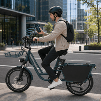 Hombre montando la bicicleta eléctrica fat bike KOOLUX X7 Pro por la ciudad
