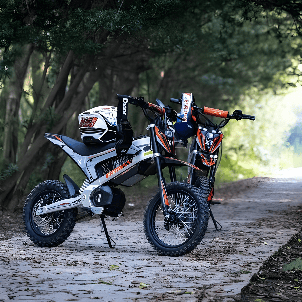 Persona de pie junto a la moto cross eléctrica KuKirin X1