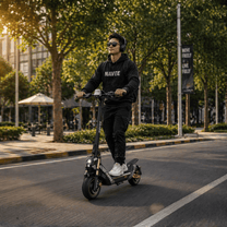 Persona circulando en el NAVEE NT5 Ultra X patinete eléctrico por la ciudad