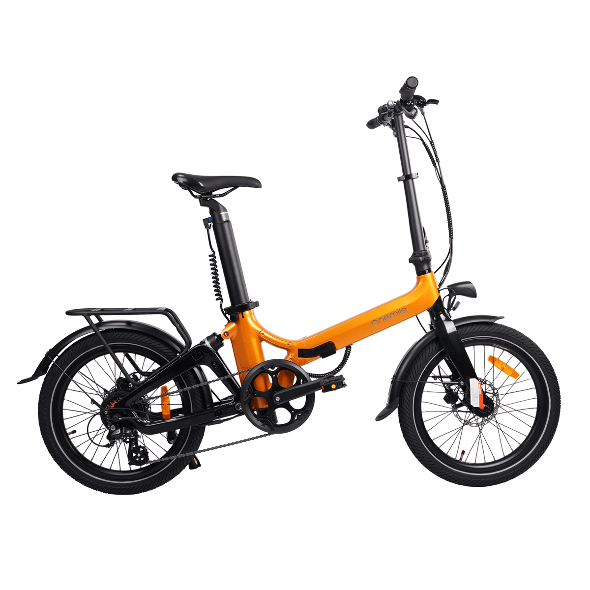 Bicicleta eléctrica plegable Onemile E2 vista de lado en color naranja