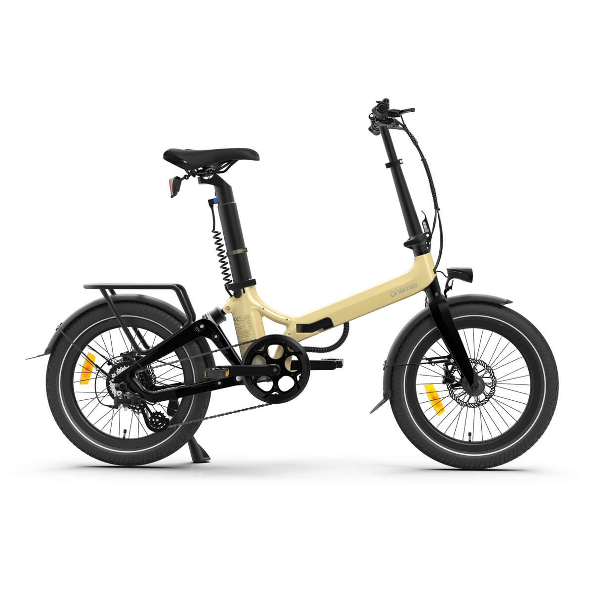Bicicleta eléctrica plegable Onemile E2 vista de lado en color beige