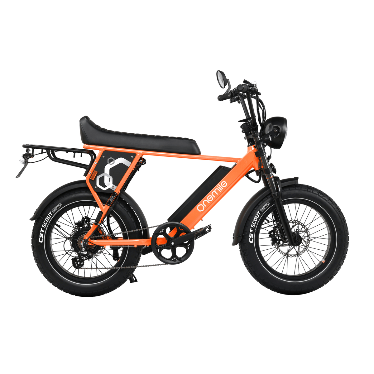 Bicicleta eléctrica fat bike Onemile P40 Pro vista de lado en color naranja