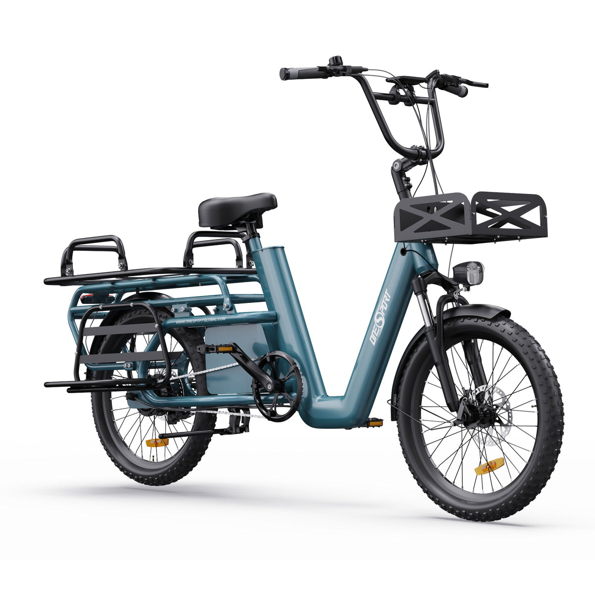 Bicicleta eléctrica OneSport OT01 en vista frontal en ángulo