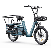 Bicicleta eléctrica OneSport OT01 vista de frente con asiento de pasajero