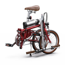 Bicicleta eléctrica plegable OneSport OT02 plegada en color rojo desde arriba