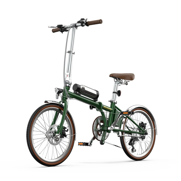 Bicicleta eléctrica plegable OneSport OT02 Pro en vista frontal en ángulo en color verde