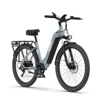 Bicicleta eléctrica OneSport OT05 vista de frente en color azul claro