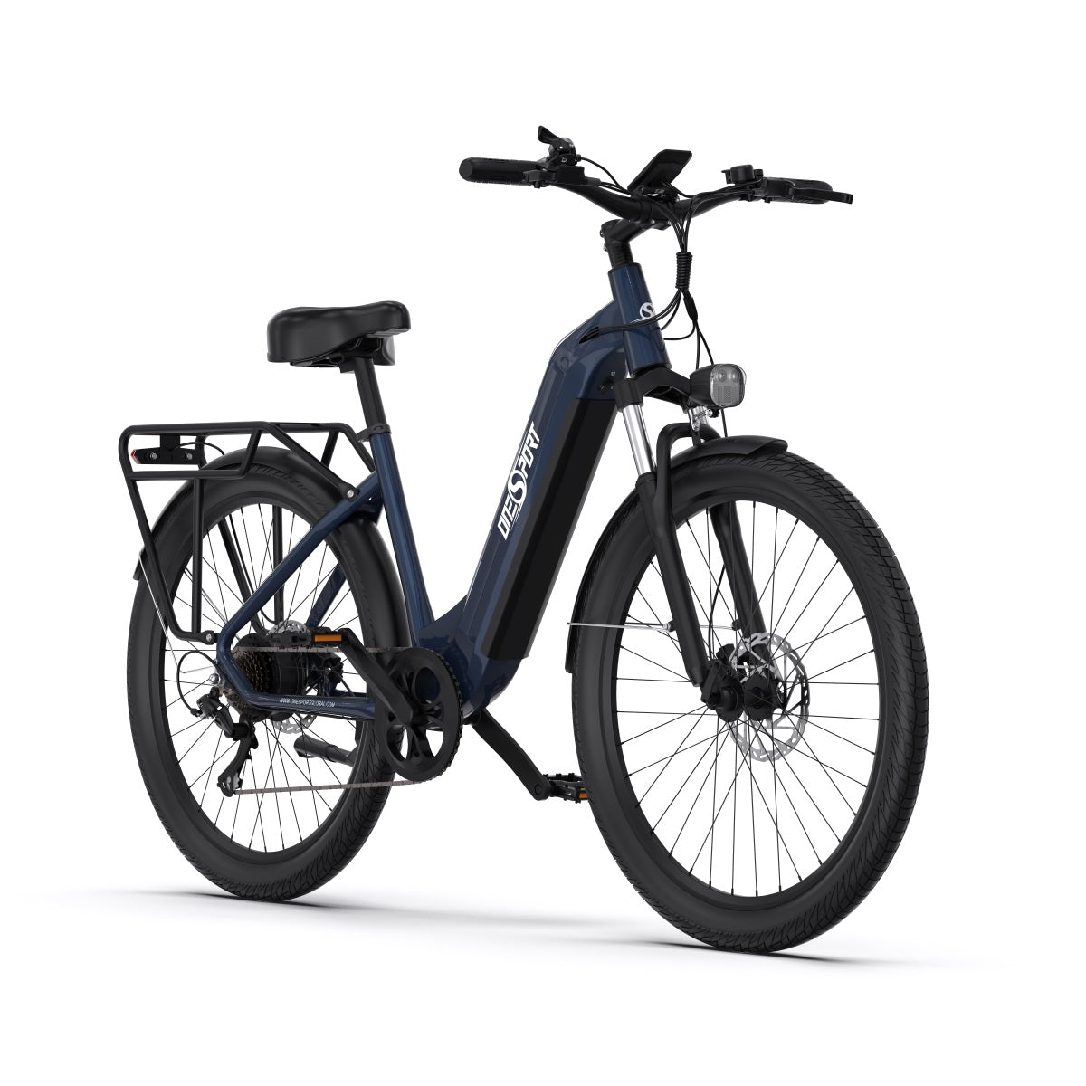 Bicicleta eléctrica OneSport OT05 vista de frente en color azul
