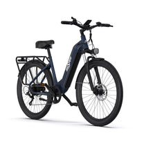 Bicicleta eléctrica OneSport OT05 vista de frente en color azul