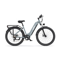 Bicicleta eléctrica OneSport OT05 vista desde el lado opuesto en color azul claro
