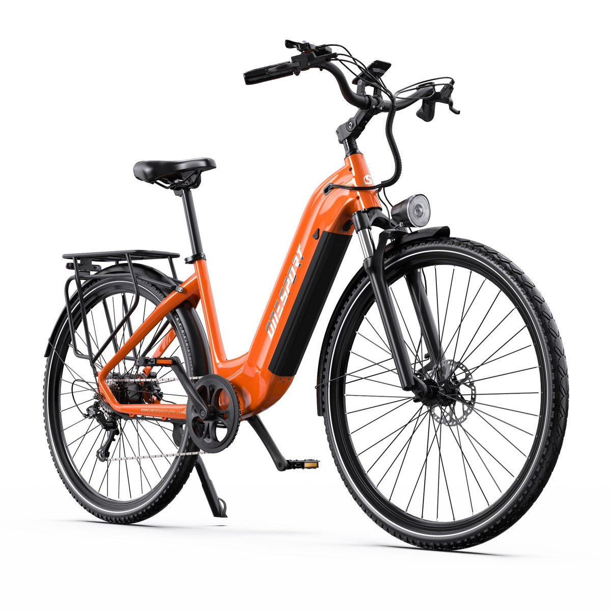 Bicicleta eléctrica OneSport OT05 Pro vista de frente en color naranja