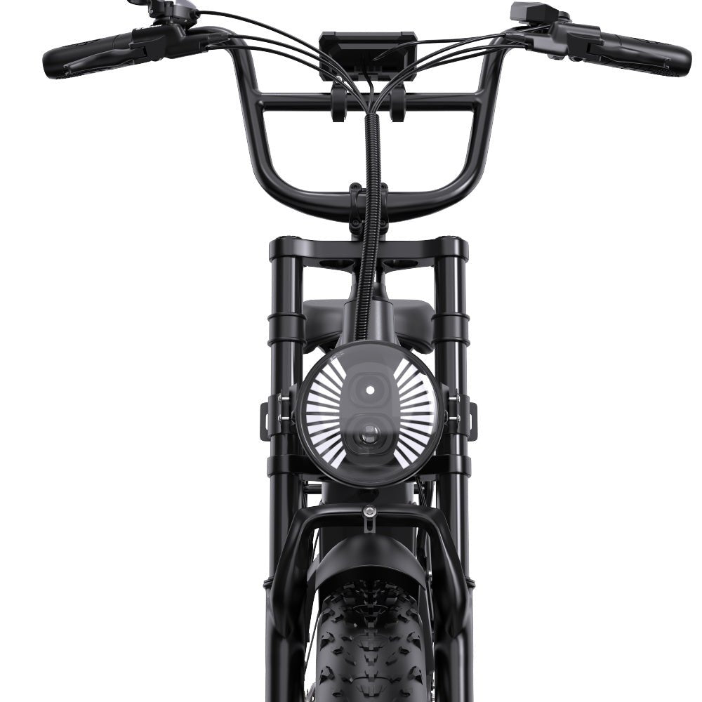 Bicicleta eléctrica fat bike OneSport OT08 Pro vista de frente en color gris