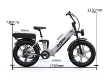 Dibujo con las medidas de la bicicleta eléctrica fat bike OneSport OT08 Pro en color blanco