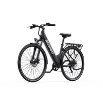 Bicicleta eléctrica OneSport OT12 en vista frontal en ángulo en color negro