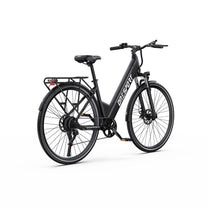 Bicicleta eléctrica OneSport OT12, vista trasera en ángulo en negro