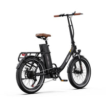 Bicicleta eléctrica plegable OneSport OT16-2 vista en ángulo desde atrás en color negro