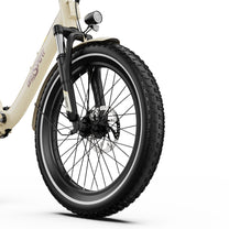Rueda delantera y horquilla de la OneSport OT16-2 en color beige
