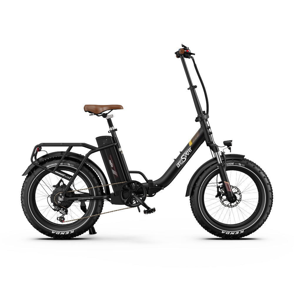 Bicicleta eléctrica plegable fat bike OneSport OT16 Max vista de lado en color negro