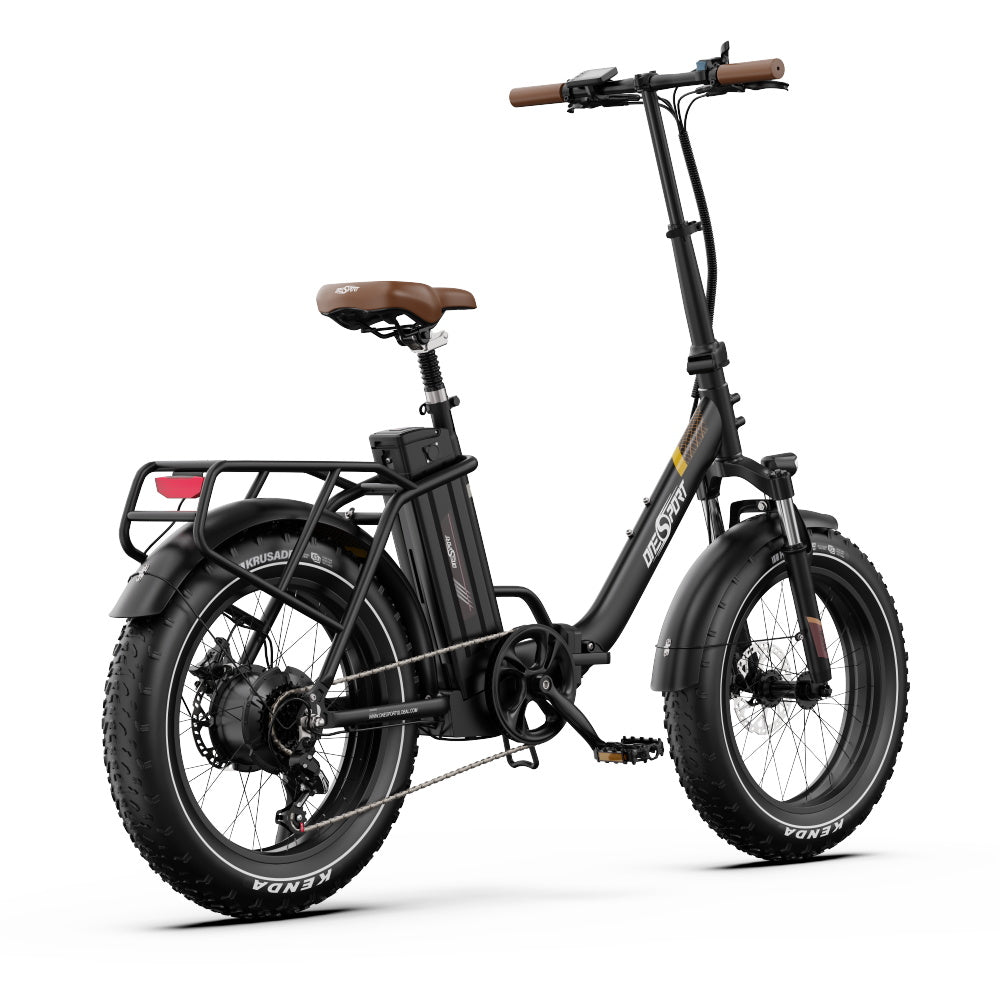 Bicicleta eléctrica plegable fat bike OneSport OT16 Max vista en ángulo desde atrás en color negro