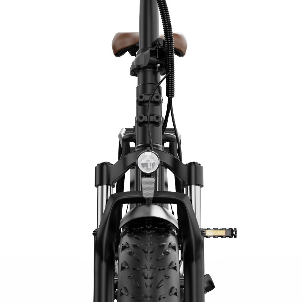 Bicicleta eléctrica plegable fat bike OneSport OT16 Max vista desde atrás en color negro