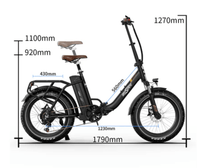 Dibujo con las medidas de la bicicleta eléctrica plegable fat bike OneSport OT16 Max en color negro