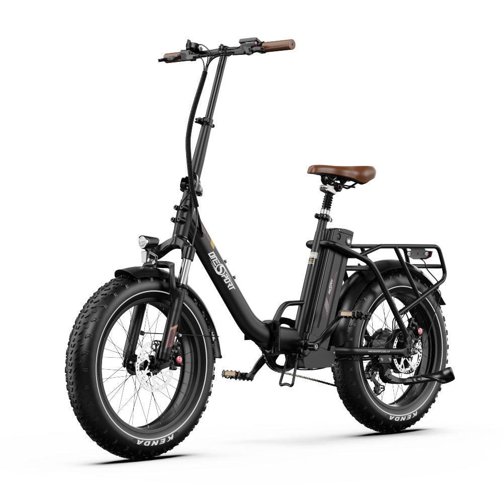 Bicicleta eléctrica plegable fat bike OneSport OT16 Max vista de frente en color negro