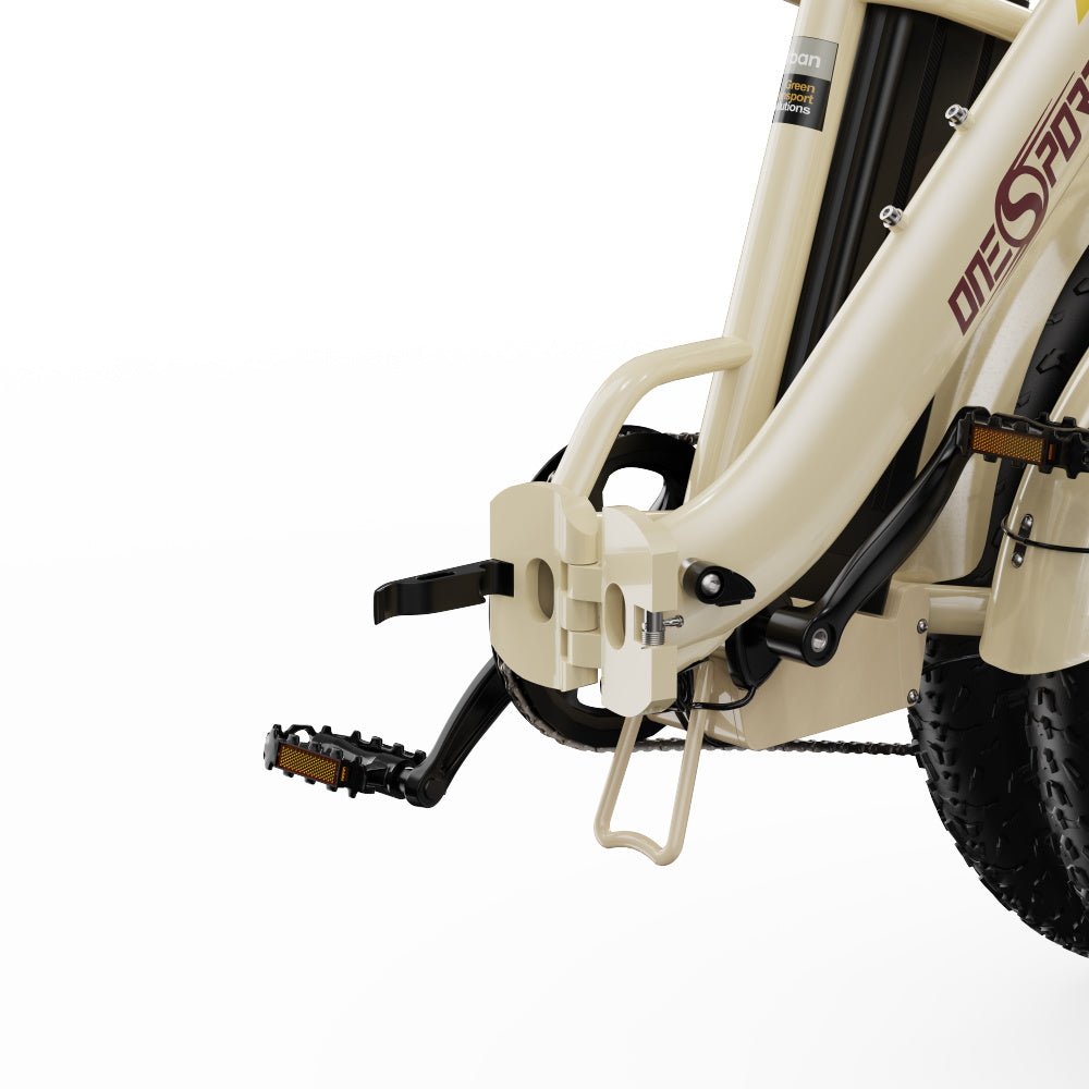 Bielas y pedales de la OneSport OT16 Max en color beige en primer plano