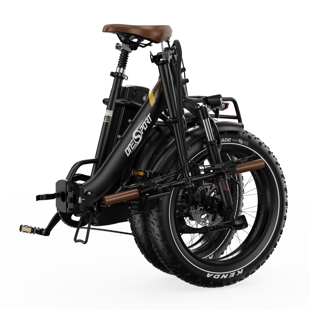Bicicleta eléctrica plegable fat bike OneSport OT16 Max plegada en color negro