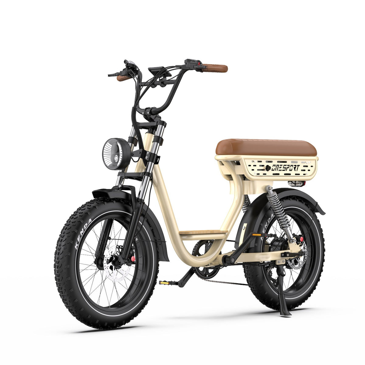 Bicicleta eléctrica fat bike OneSport W77 en vista frontal en ángulo