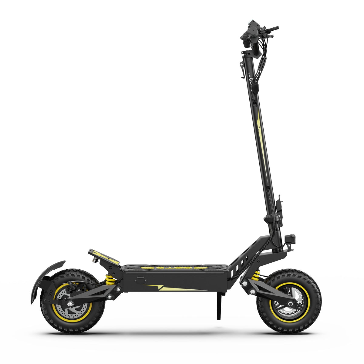 Patinete eléctrico OOTD T10 visto desde el lado opuesto en color amarillo
