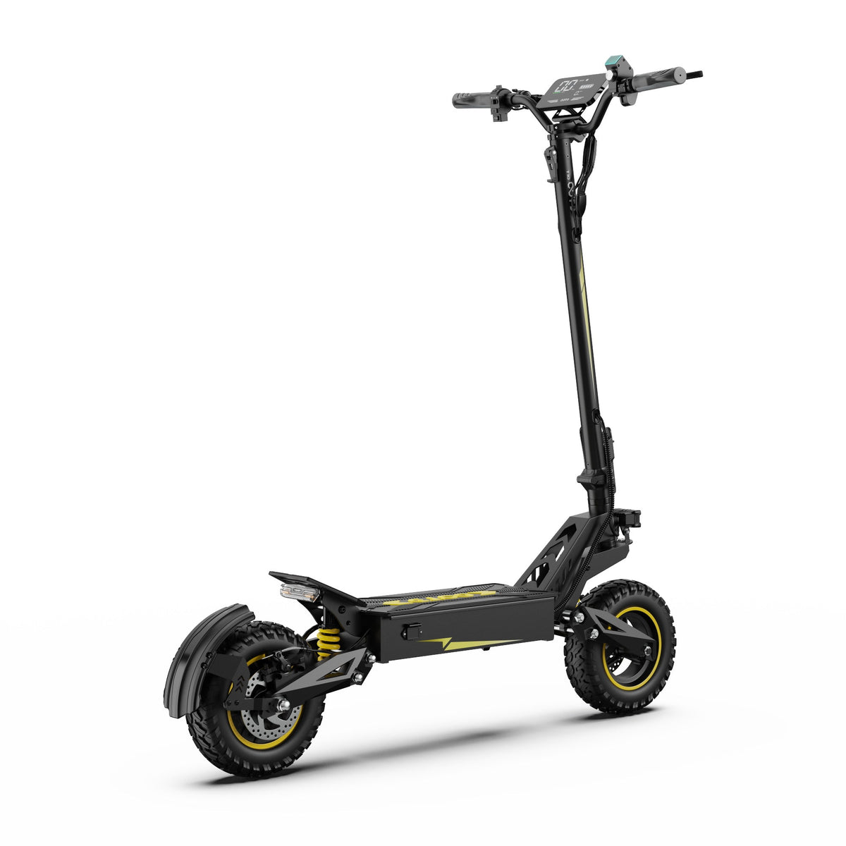 Patinete eléctrico OOTD T10 visto en ángulo desde atrás en color amarillo