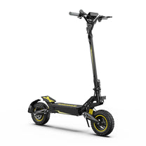 Patinete eléctrico OOTD T10 visto en ángulo desde atrás en color amarillo