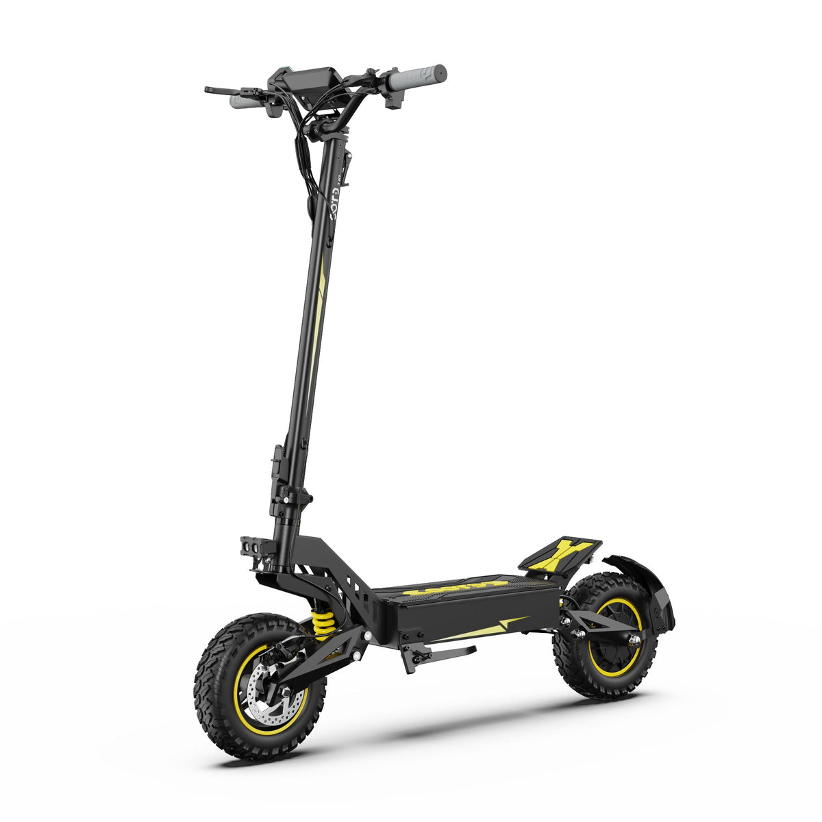 Patinete eléctrico OOTD T10 en vista frontal en ángulo en color amarillo