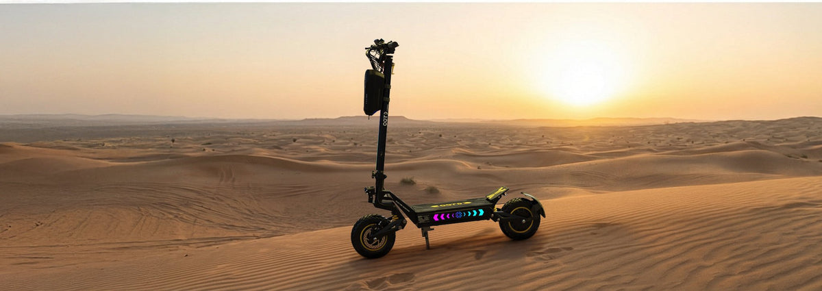 Patinete eléctrico OOTD T10 Pro visto de lado al atardecer